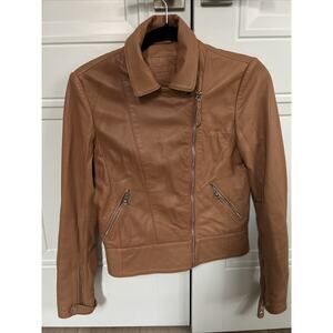 Massimo Dutti Women's Leather Jacket Size S In Tan Color